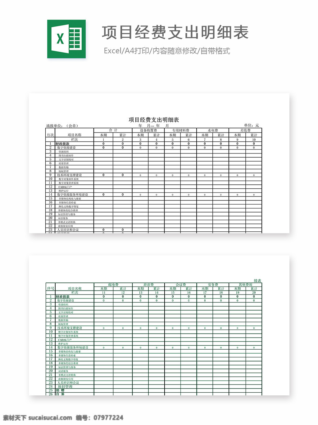 项目 经费 支出 明细表 表格 表格模板 表格设计 图表 项目经费