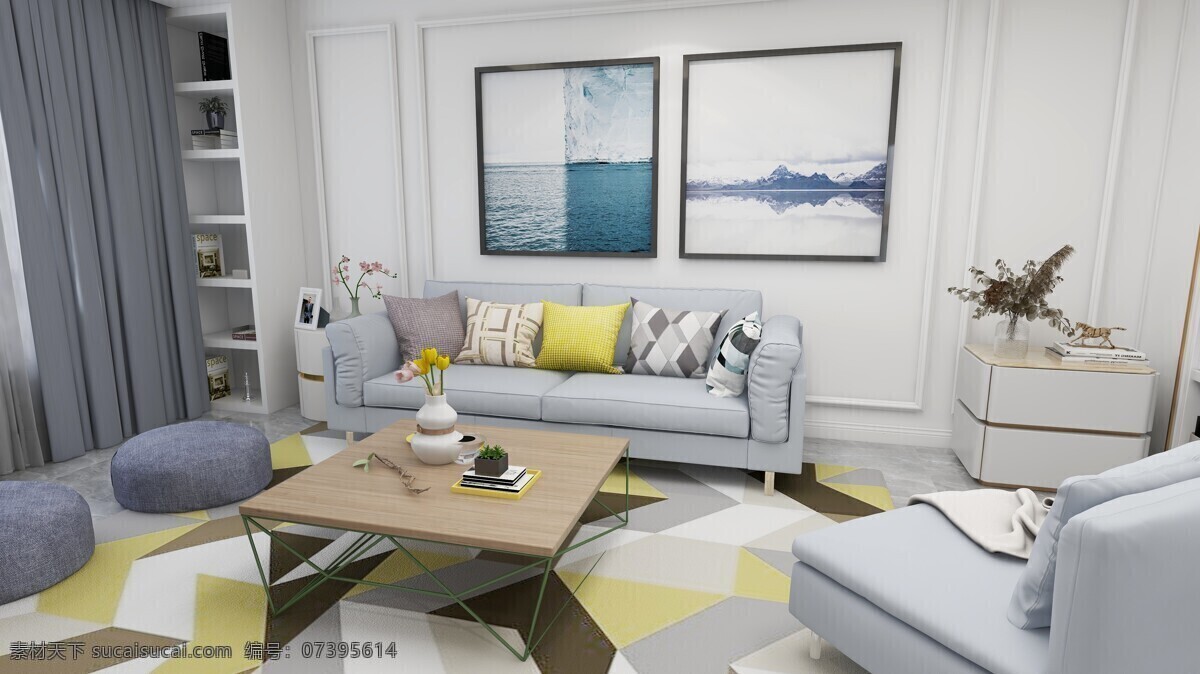 室内 效果图 沙发 窗帘 装饰画 凳子 室内效果图 3d设计 3d作品