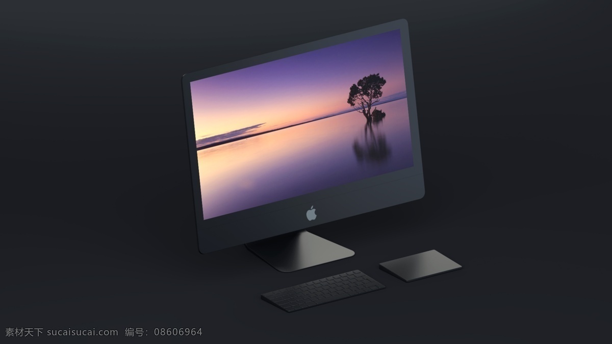 暗黑 色系 苹果 mac 台式电脑 样机 ui设计 产品设计 电脑 电子产品 电子设备 平面设计 台式 组合