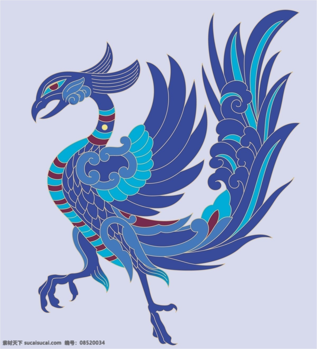 全球花紋圖案 彩繪動(dòng)物 鳳凰 鳳紋 裝飾圖案 分層素材 源文件 psd源文件 設(shè)計(jì)素材 動(dòng)物主題 藍(lán)色