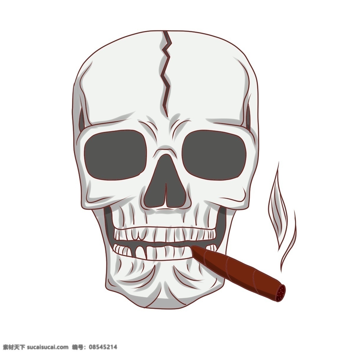 抽 雪茄 骷髅 插画 抽烟的骷髅 卡通骷髅插画 棕色的雪茄 骷髅插画 骷髅头 创意骷髅插画 抽雪茄