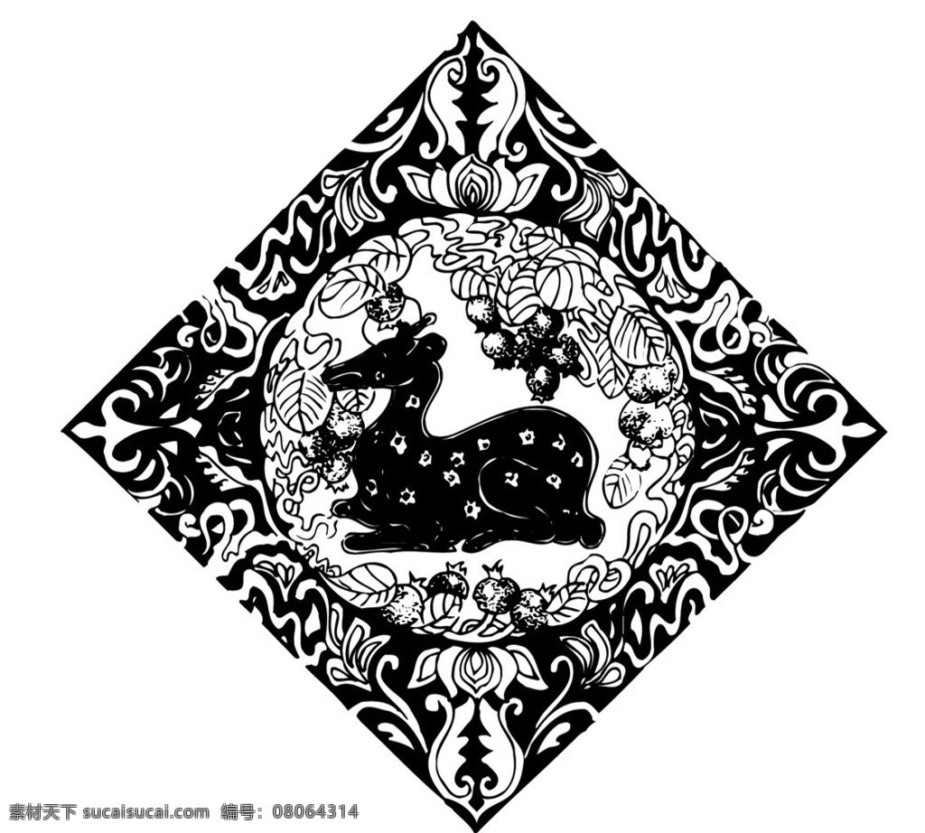 刺繡 鹿 古代 中國 傳統(tǒng) 文化 圖案 花紋 矢量 傳統(tǒng)文化 文化藝術(shù)
