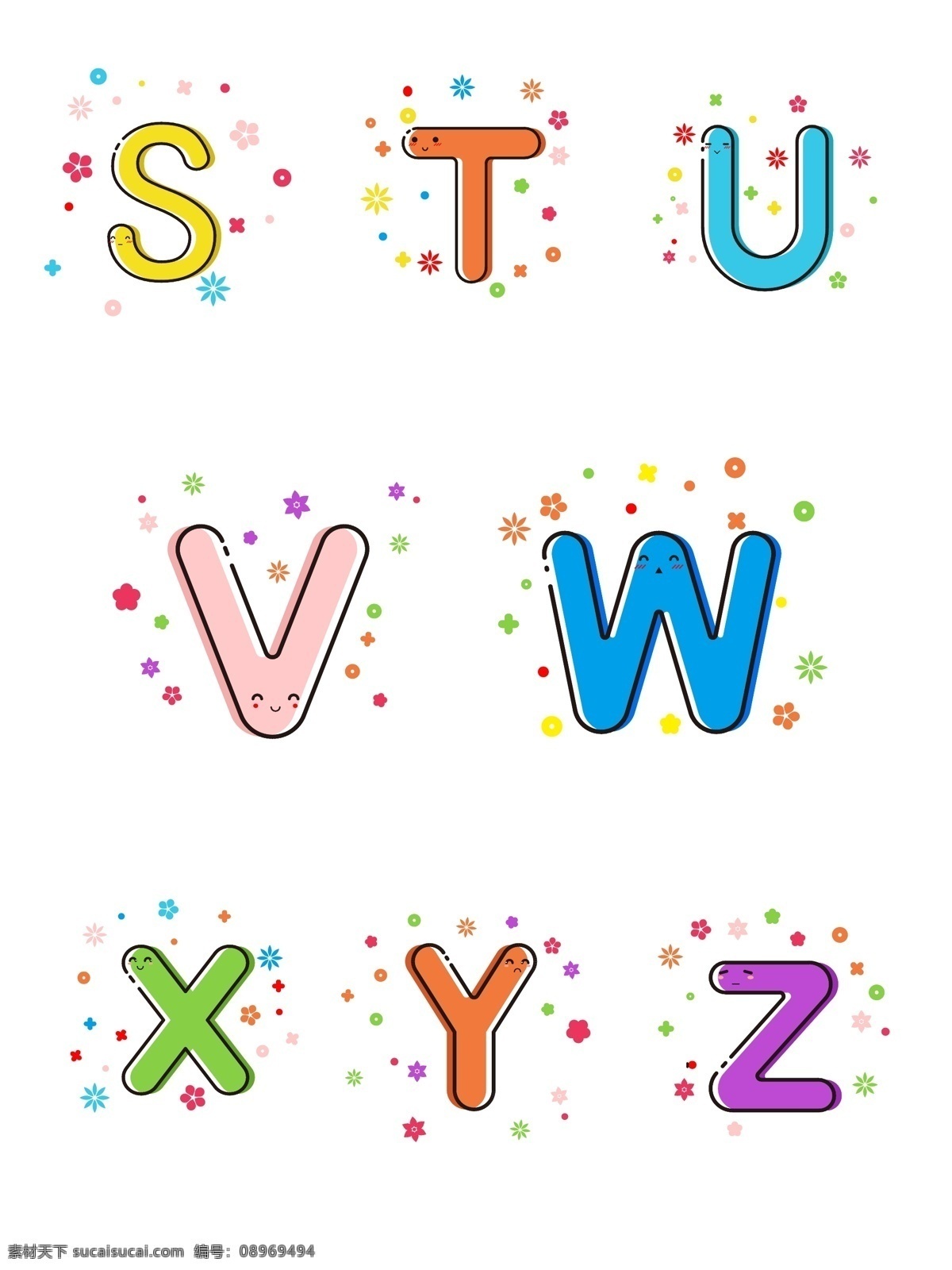糖果 色 mbe 風格 大寫字母 矢量 卡通 藝術 字 字母 表情 商業(yè) 糖果色 大寫 藝術字 商用 w x y z s t u v