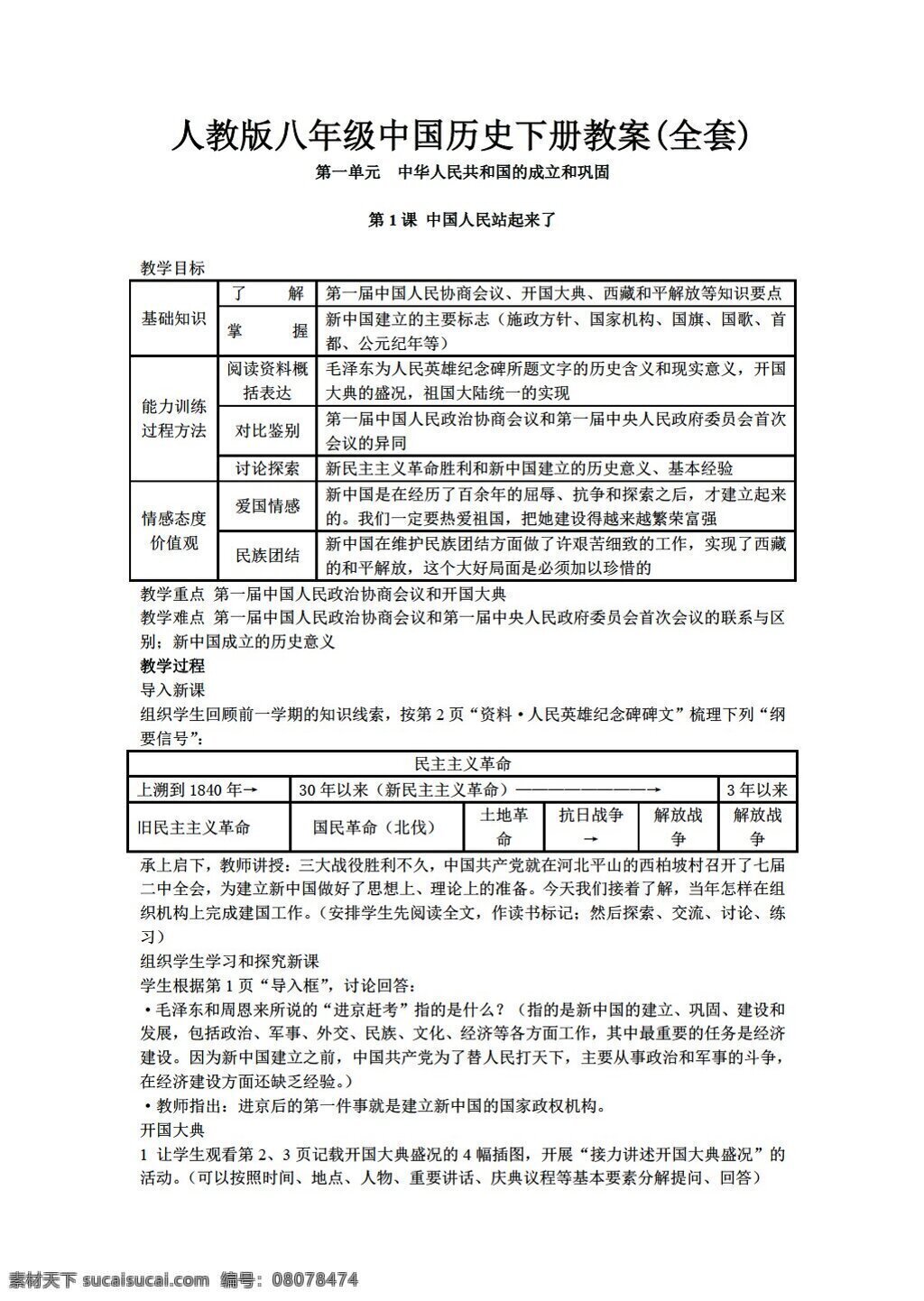 八 年級 下冊 歷史 教案 人教版 八年級下冊
