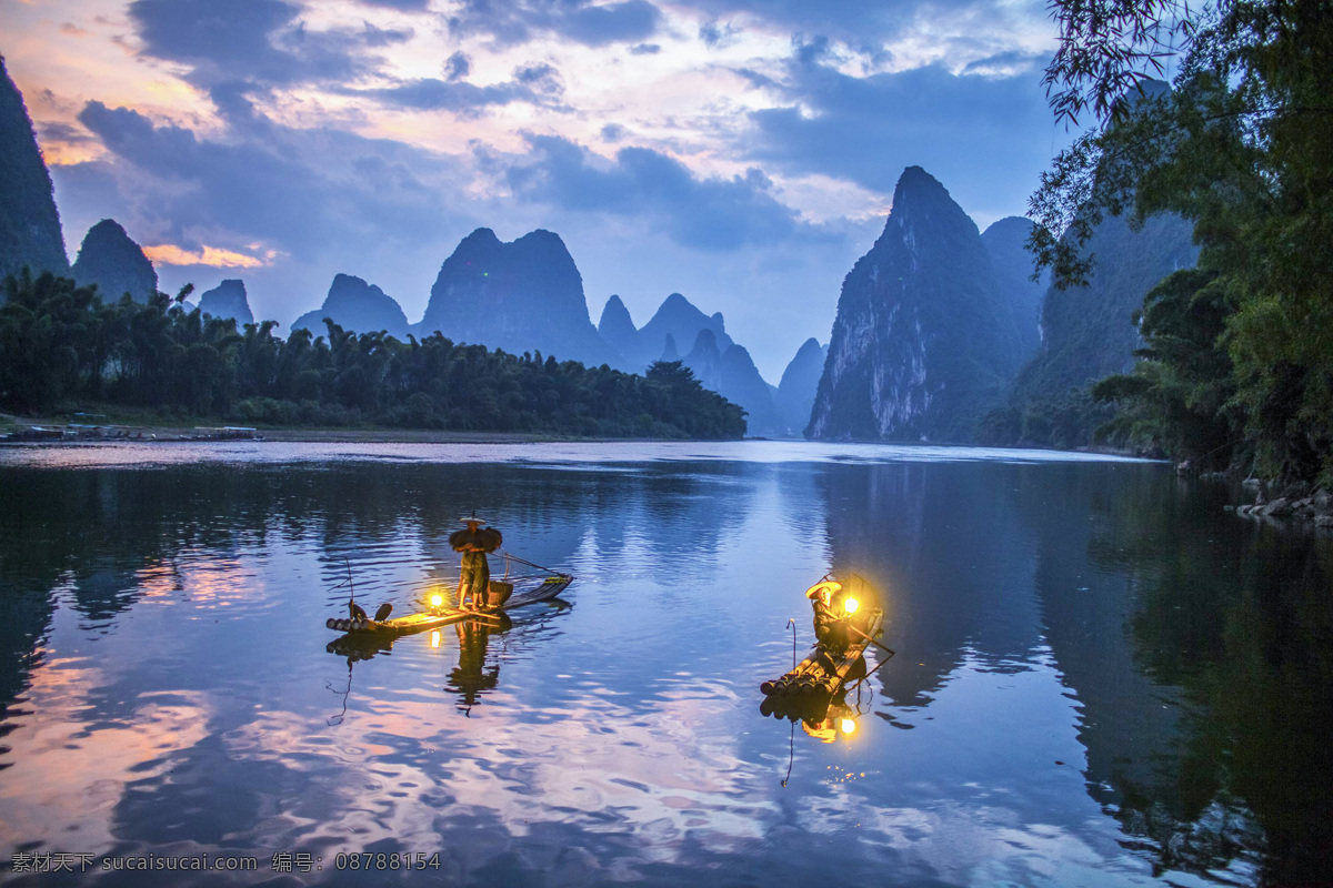 漁船燈火 風景 山水 湖水 漁船 漁民 捕魚 遠山 天空 自然風景 自然景觀 山水風景