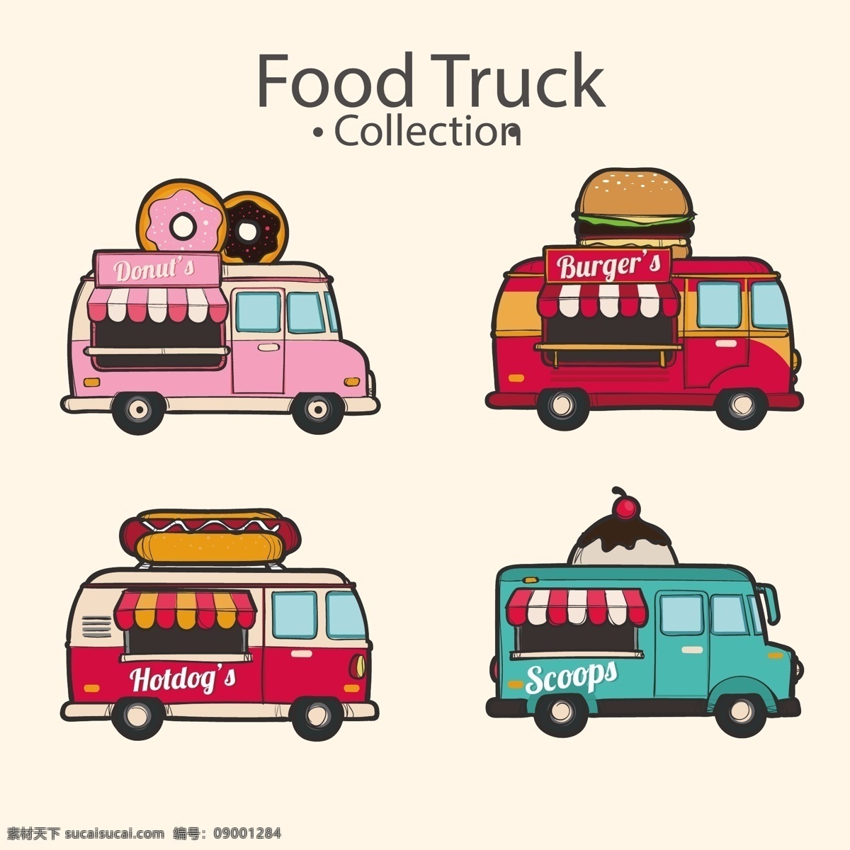 老式 手工 食品 車 系列 卡車 漢堡 披薩 美食 快餐 垃圾食物 薯條 熱狗 交通工具