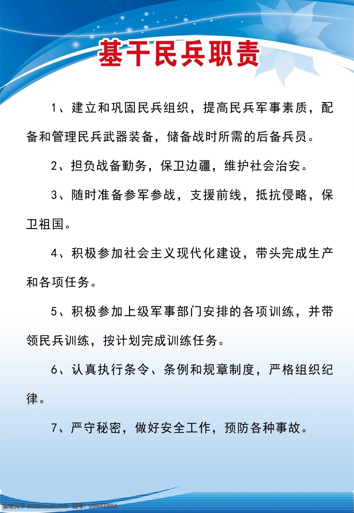 基干民兵職責 民兵職責 基干民兵 民兵 藍色版面 武裝部 海報展板 分層