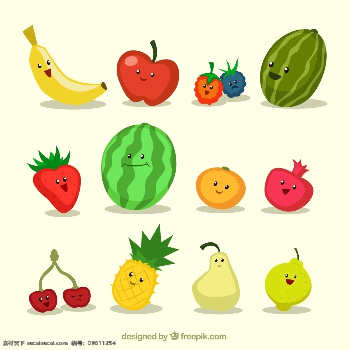 有趣水果 食品 健康 水果 快乐 苹果 橘子 草莓 柠檬 香蕉 趣味 有趣 菠萝 插图 樱桃 西瓜 石榴 图标 高清 源文件
