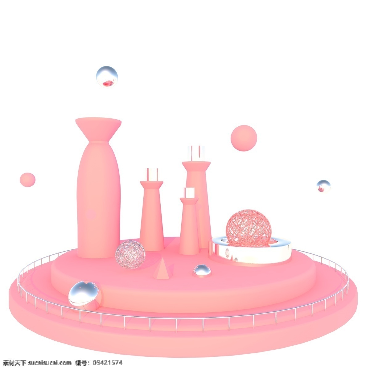 立体 粉色 创意 舞台 粉色舞台 球体 漂浮