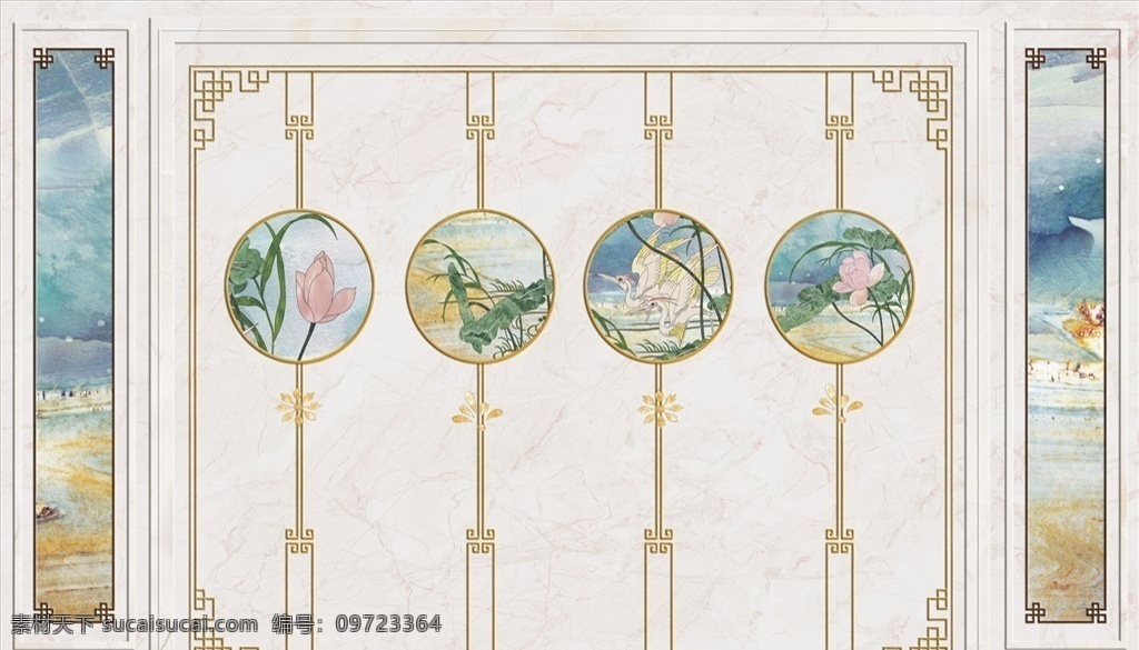 花鳥(niǎo)畫(huà) 荷花 鶴 背景墻圖片 造型 背景墻 電視背景墻 現(xiàn)代背景墻 中式背景墻 分層