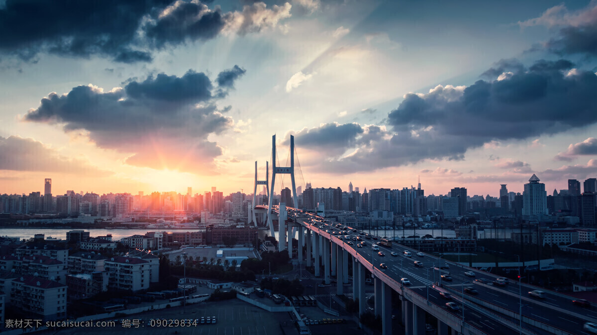 上海 城市 建筑 白昼 日落 云 逆光 南浦大桥 繁华 希望之光图片 旅游摄影 国内旅游