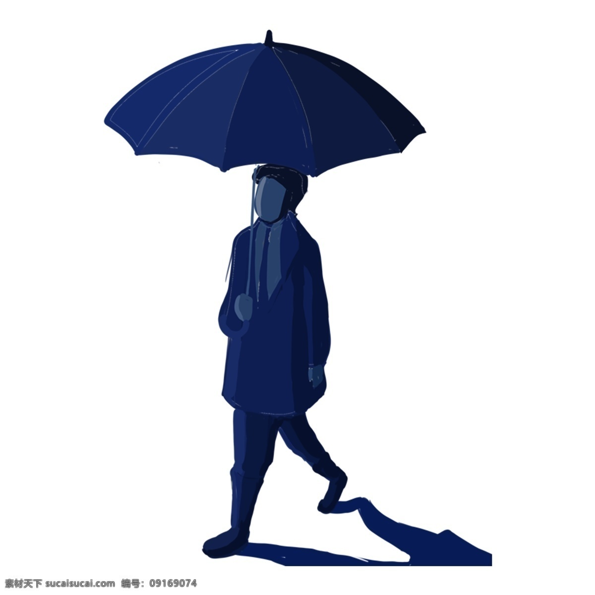 一个 雨 中 散步 男人 免 抠 图 剪影 蓝色 人物 免抠图 雨中散步 彩色剪影