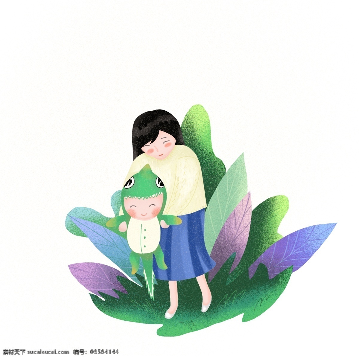 妈妈 宝贝 可爱 卡通 母亲节 活动 节日 宝宝 婴儿 妈妈带着宝宝 绿色 植物