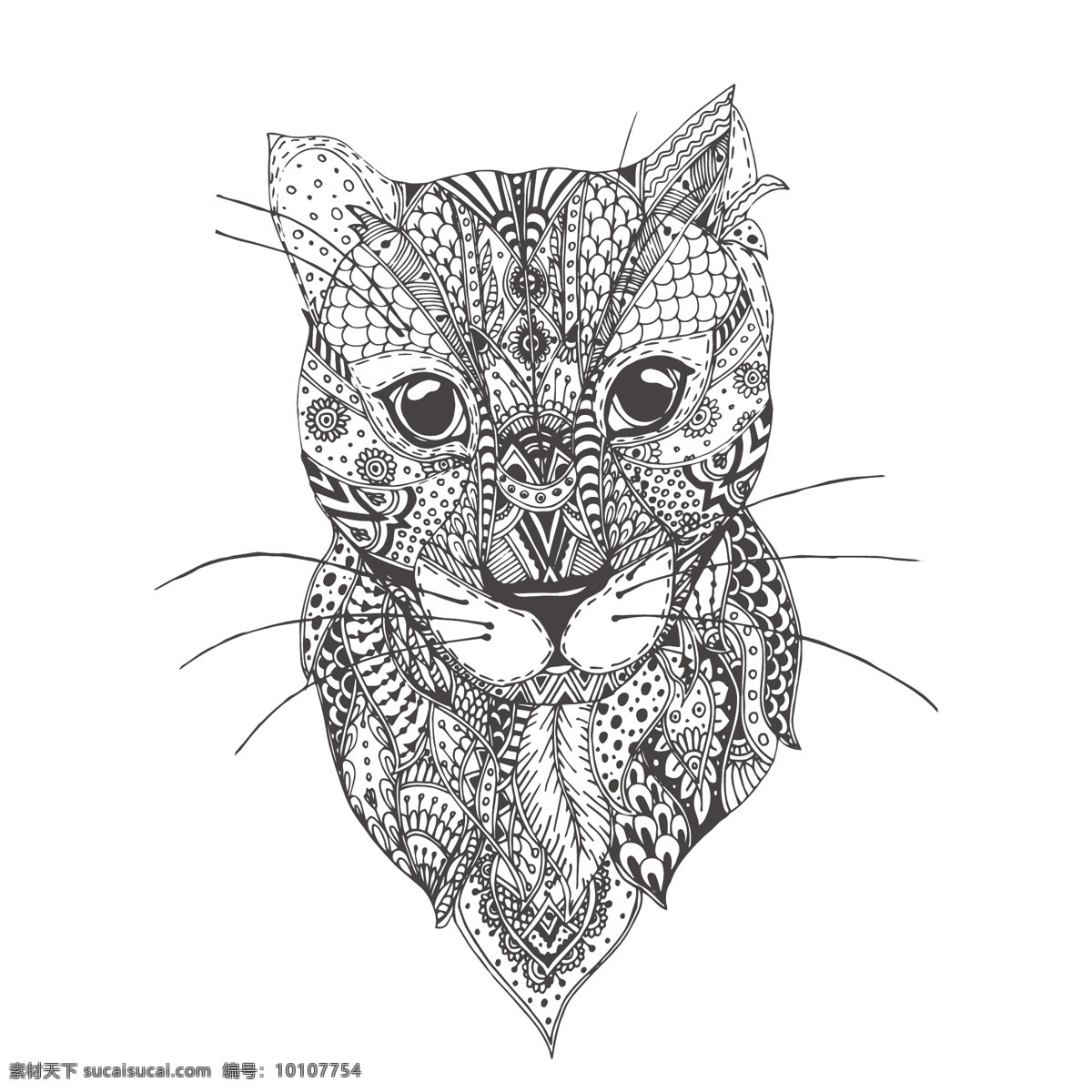 手绘 可爱 花纹 豹子 头像 创意 黑白 动物