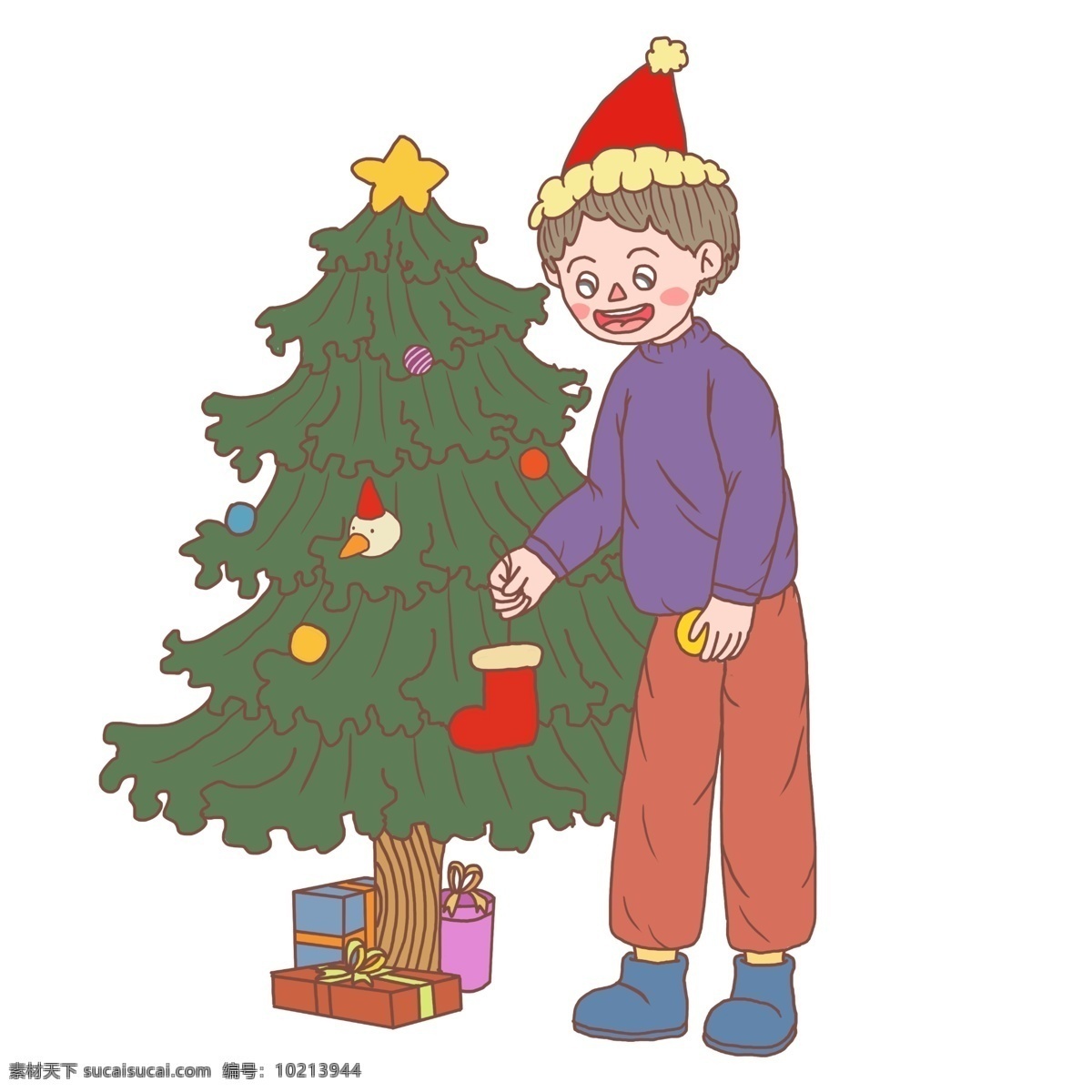 圣诞节 卡通 手绘 男孩 礼品 圣诞夜 女孩 礼物 圣诞礼物 圣诞帽子 圣诞快乐 圣诞老人 圣诞树 糖果