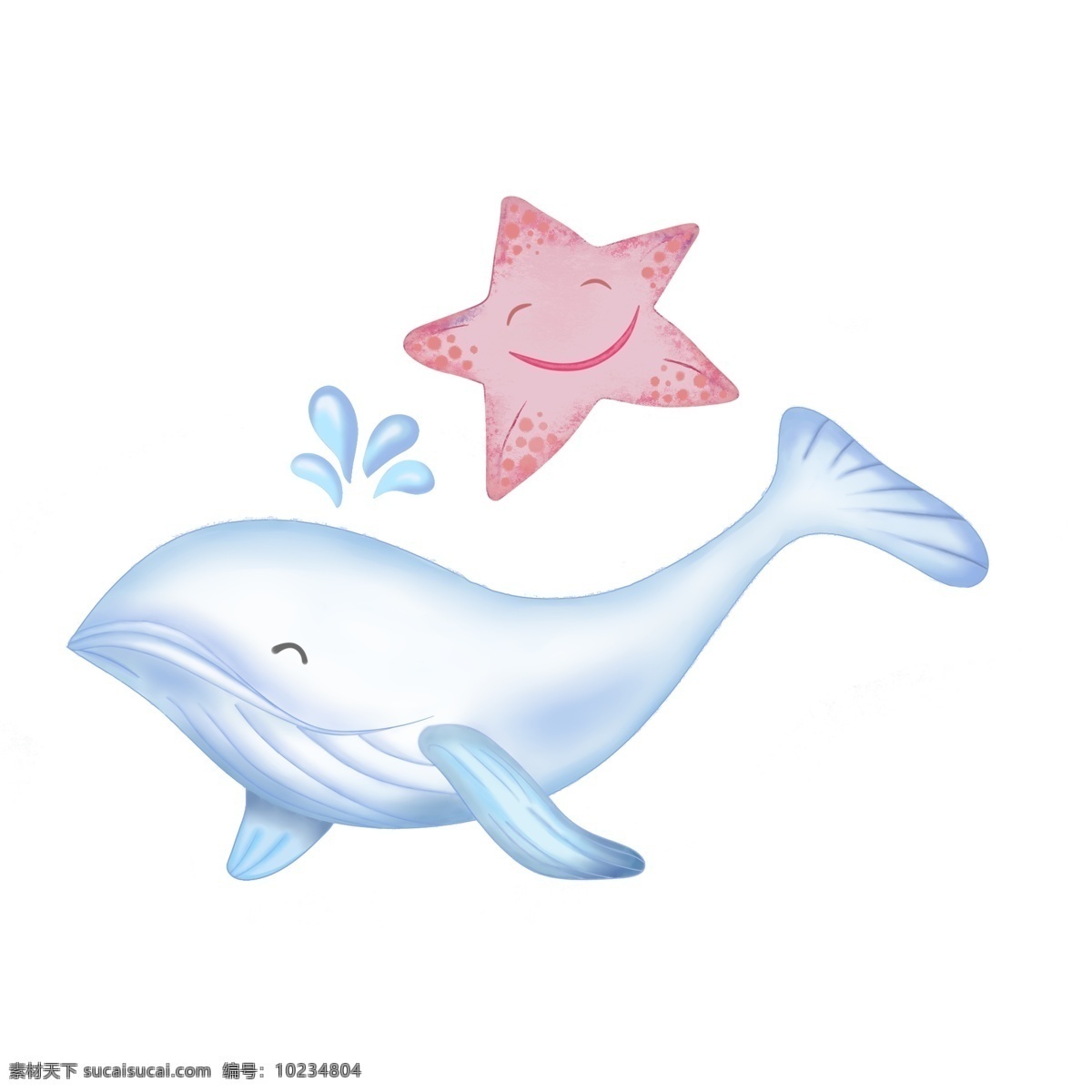 海星 海豚 动物 海底 世界 商用 蓝色 水花 卡通