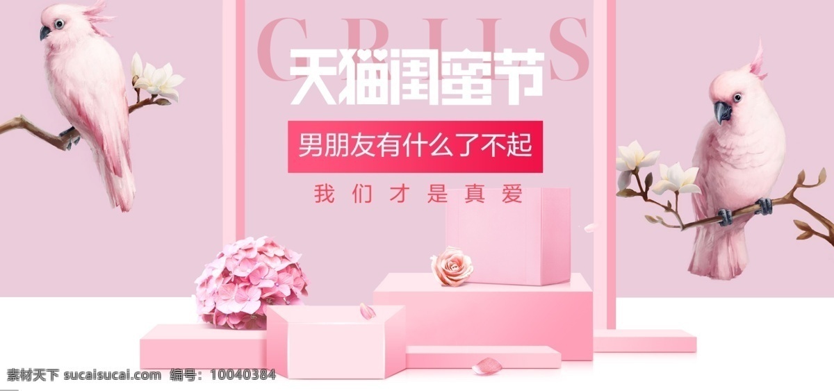 粉色 浪漫 小鳥(niǎo) 珠寶首飾 天貓 閨 蜜 節(jié)電 商 海報(bào) 電商 banner 天貓閨蜜節(jié)
