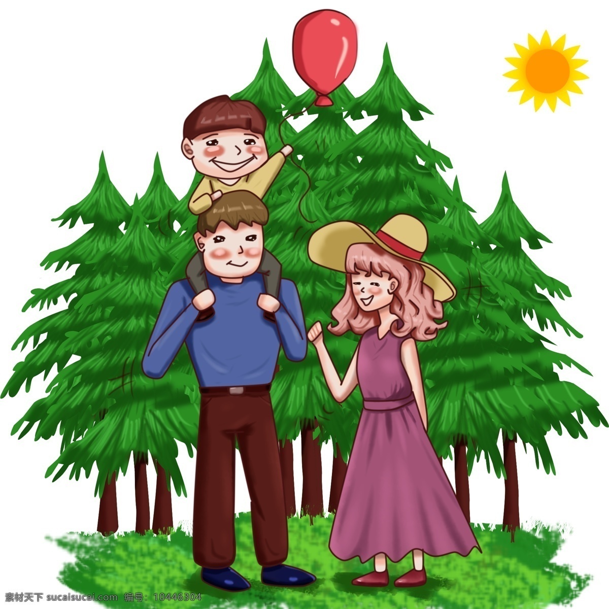 動漫 厚 涂 一家 三口 踏青 出游 插畫 一家三口 全家幸福 孩子 三個人 清明節(jié) 春天 草地 蝴蝶 花兒 男孩 女孩子森林 太陽 氣球 褐色 清風(fēng)徐來 開心 笑容