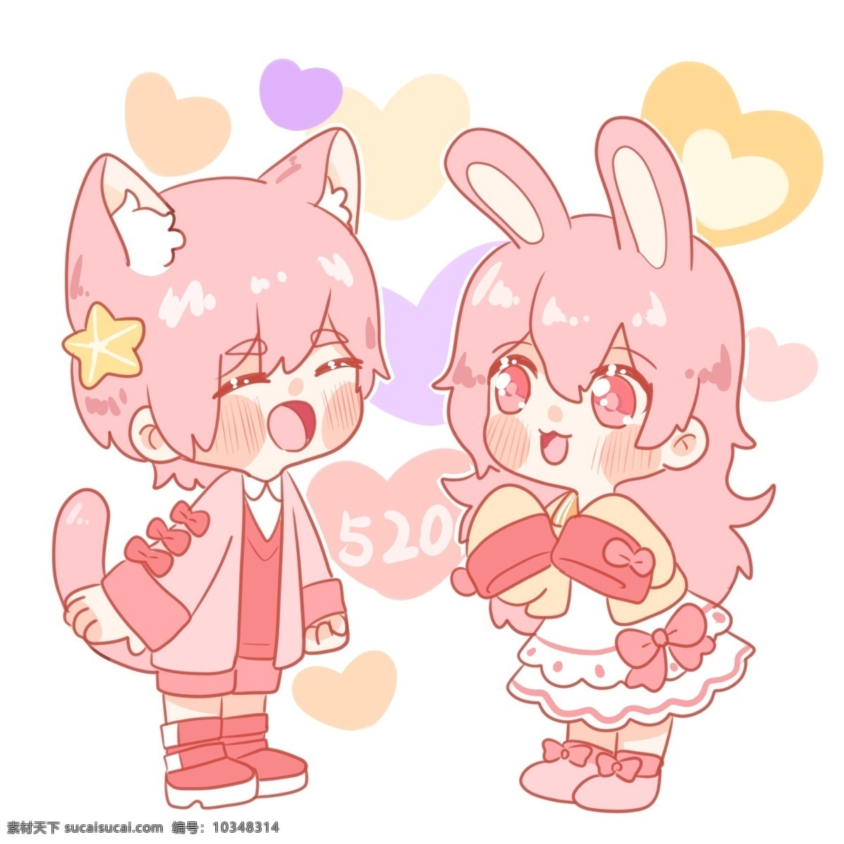 粉色兔子 猫咪 爱情 520 情人节 七夕节 可爱 兔子 卡通设计