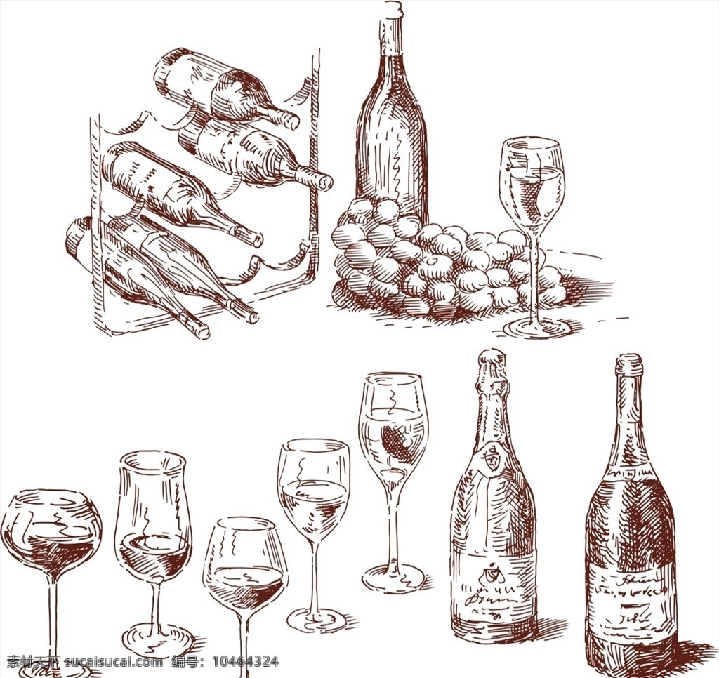 葡萄酒 矢量图 葡萄酒矢量图 葡萄 酒杯 红酒瓶 矢量素材 手绘素材