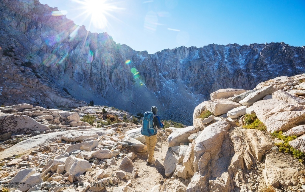 带 徒步 旅行 设备 人 美国 加州 内 美国加州 内华达山脉 行走 自然景观 自然风景