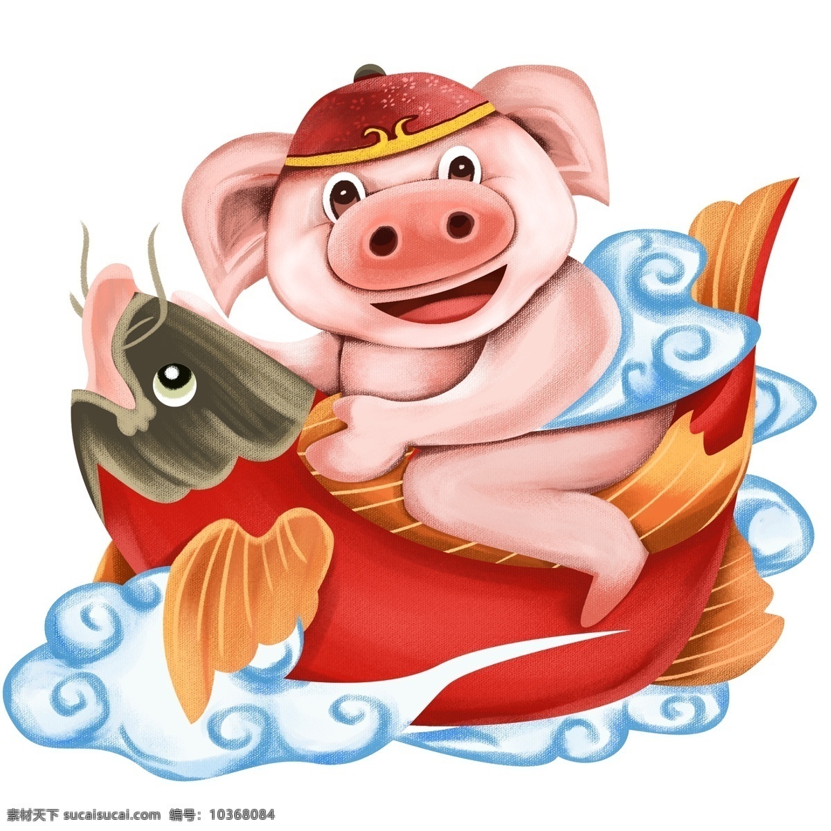 豬年 插畫 中國 傳統(tǒng) 新年 春節(jié)插畫 豬年插畫 卡通豬 年畫 蓮蓮有魚 中國傳統(tǒng) 春節(jié) 祥云 手繪鯉魚