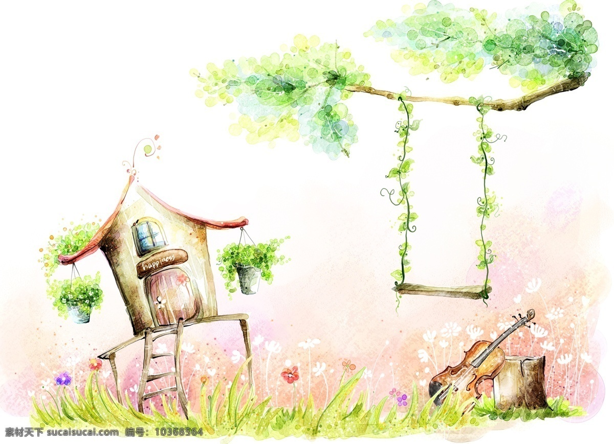 分層 卡通插畫 夢(mèng)幻花園 小提琴 源文件 手繪 花園 景色 模板下載 手繪花園景色 千秋 蕩千秋 手繪提琴 小屋子 手繪千秋 手繪屋子 美麗花園 插畫集