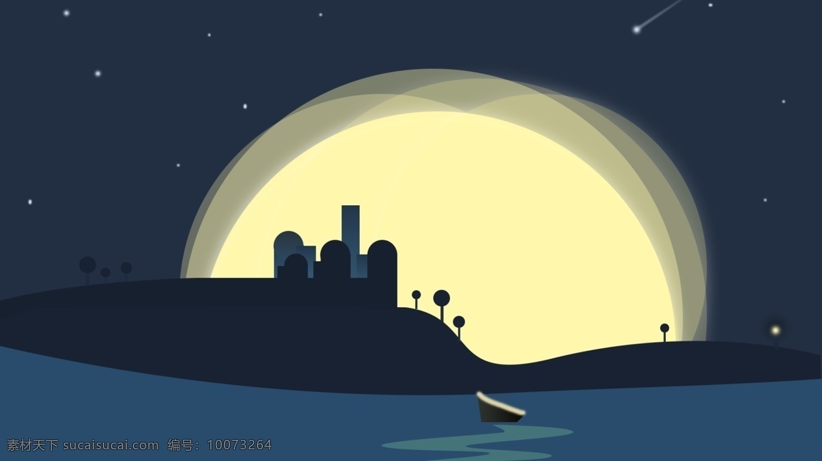插畫夜空船海 夜空 扁平 插畫 海 黑色
