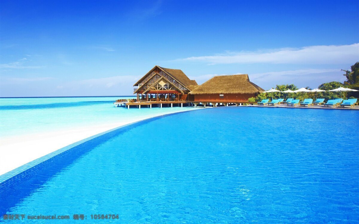马尔代夫 风光 碧海 蓝天 白云 水屋 椰林 躺椅 海景 自然风景 特辑 国外旅游 旅游摄影