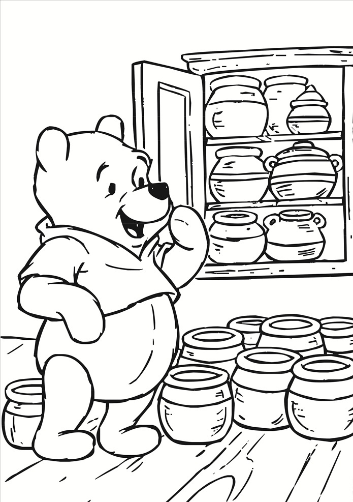 小熊维尼 场景 插画 卡通 动画 矢量图 硅藻泥 图案 刻图 蜂蜜 坛子 罐子 窗户 储存 动漫动画 动漫人物