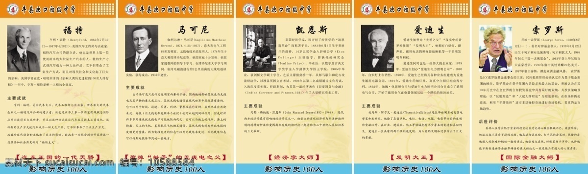 影響 歷史 人 系列 經濟科技精英 馬可尼 愛迪生 凱恩斯 福特 索羅斯 展板設計 標牌設計 設計模板 學校海報 學校展板 學校標語牌 學校文化建設 傳統(tǒng)文化 學生讀物 歷史名人 人物簡介 成就介紹 世界歷史 展板模板 廣告設計模板 源文件