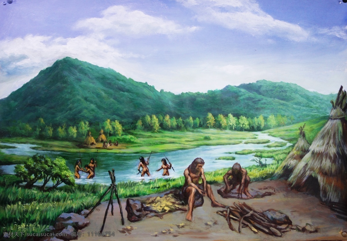 远古人类 史前人类 远古 史前 人类 生活 场景 打猎 公元1万年 3d设计