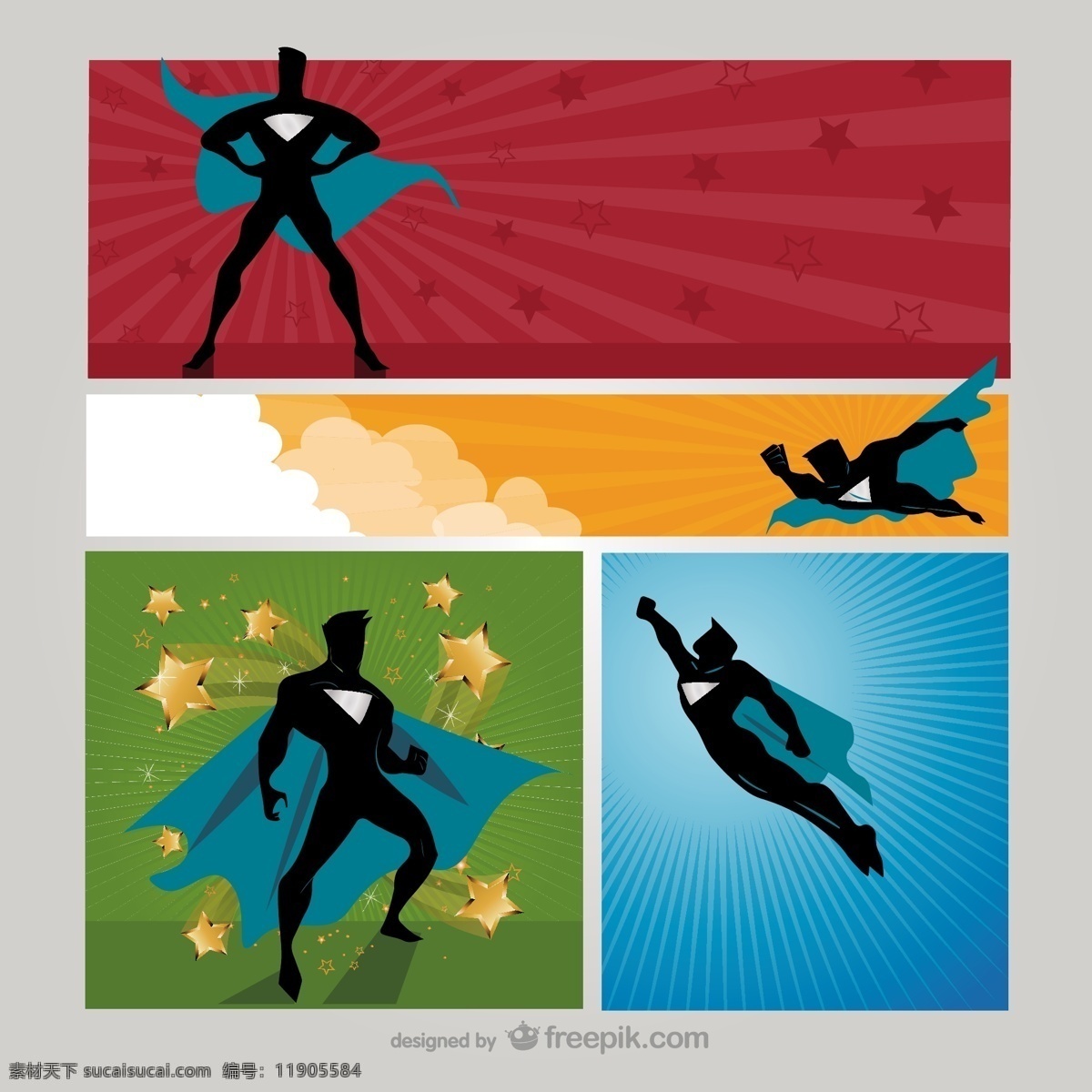 超级 英雄 漫画 旗帜 卡通 横幅 人物 卡通人物 插画 超级英雄 矢量图 红色