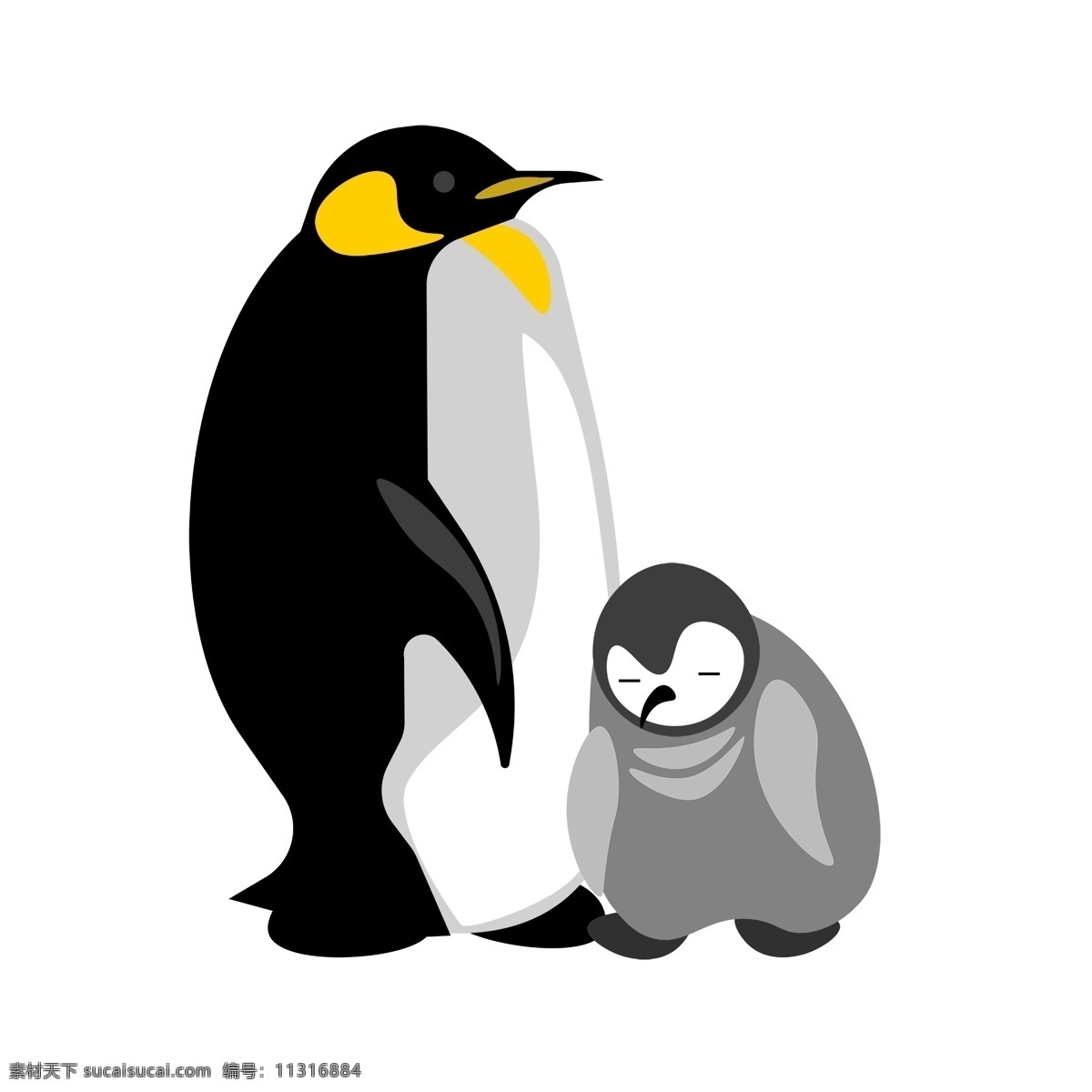 手绘 母亲节 动物 母亲 孩子 企鹅 免 抠 母子