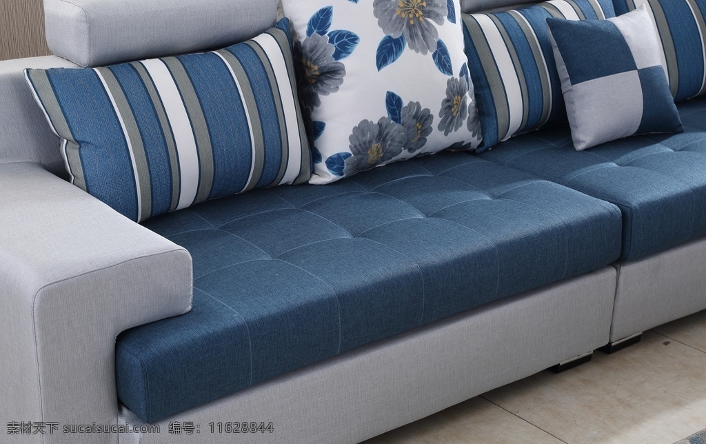 蓝色布艺沙发 沙发局部图 沙发细节图 沙发靠枕 沙发抱枕 沙发扶手