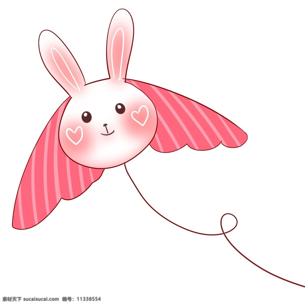 粉色 小 兔子 风筝 插画 可爱兔子风筝 放风筝 春季 粉色风筝插画 一个卡通风筝 粉色翅膀装饰 风筝线