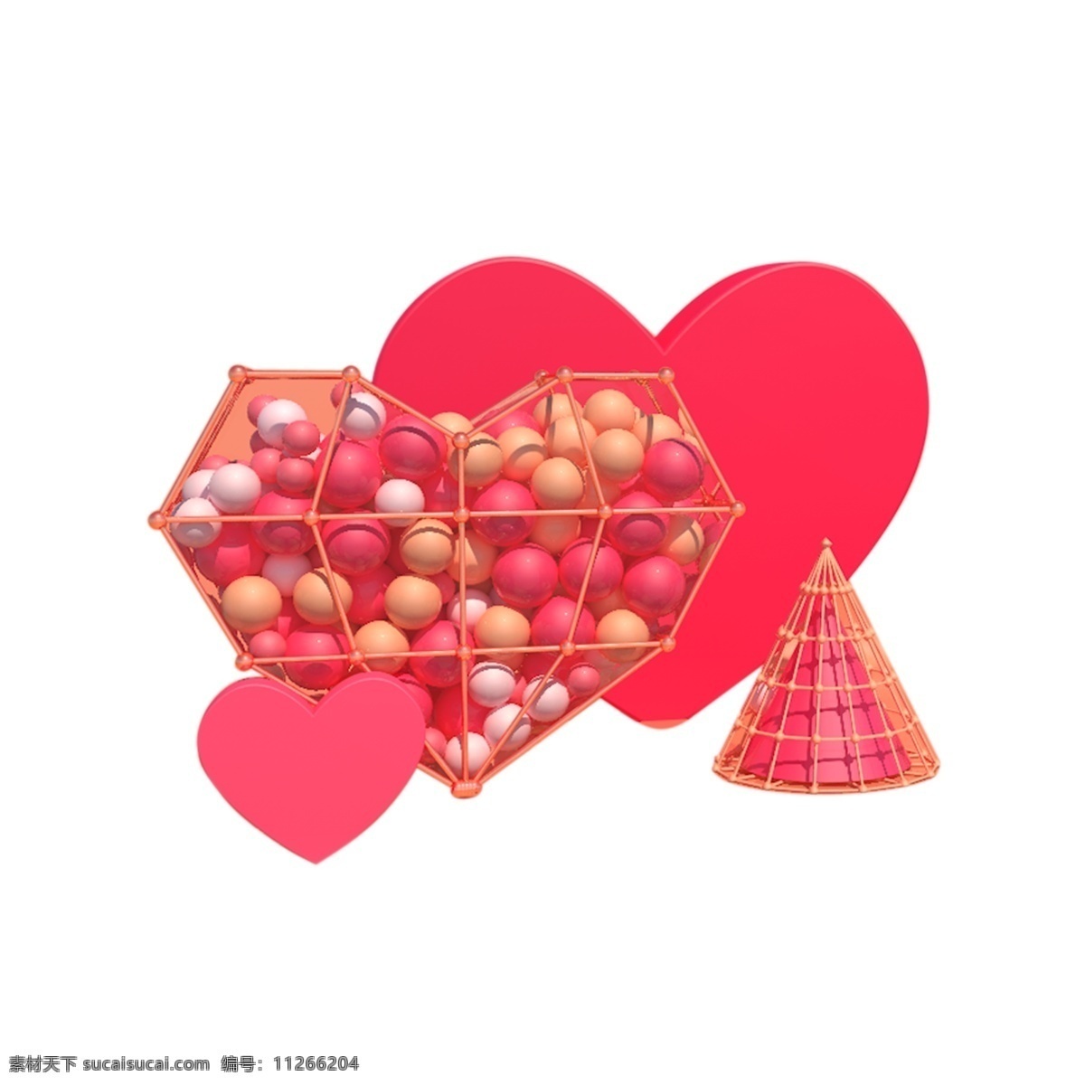 彩色 创意 心形 爱情 元素 表白 圆球 纹理 电商 活动 卡通 插画 情人节 节日 爱心 编织