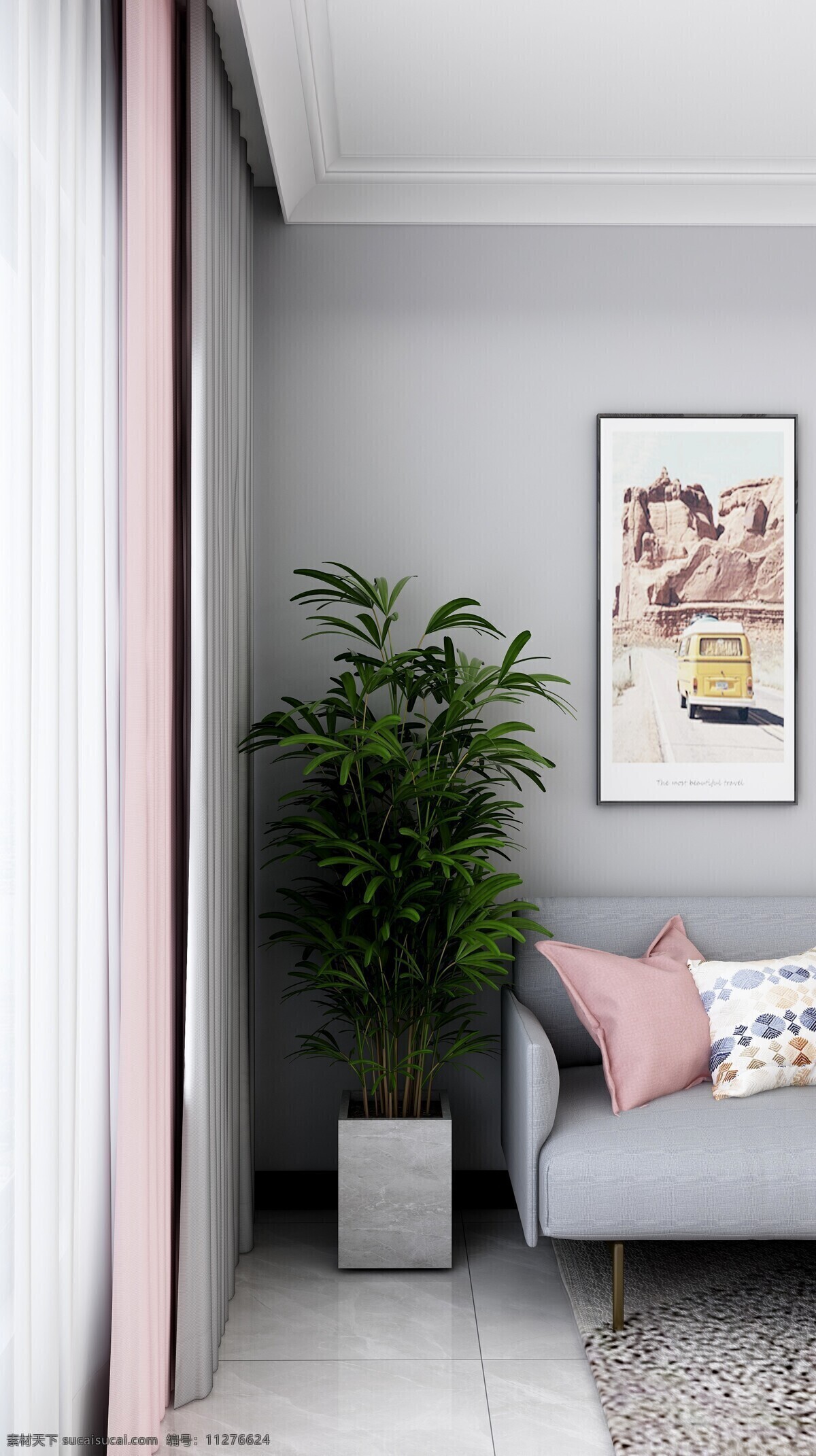 室内 效果图 绿植 窗帘 沙发 3d设计 3d作品