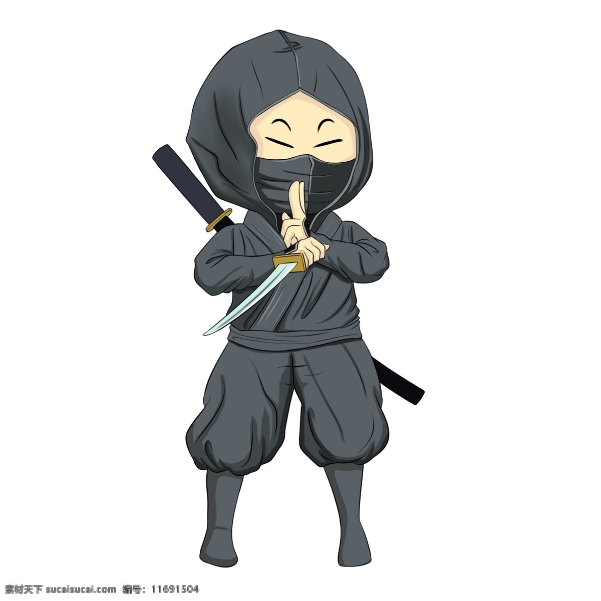 日本 忍 装饰 插画 日本忍者 帅气的忍者 黑色的长剑 卡通忍者 忍者装饰 忍者插画 立体忍者
