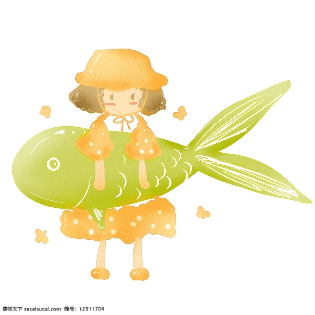 可爱 小女孩 怀抱 锦鲤 卡通 插画 女孩 祝贺 好运 新年 有福同享 年年有余 幸运锦鲤 好事连连 好运来 福到运到