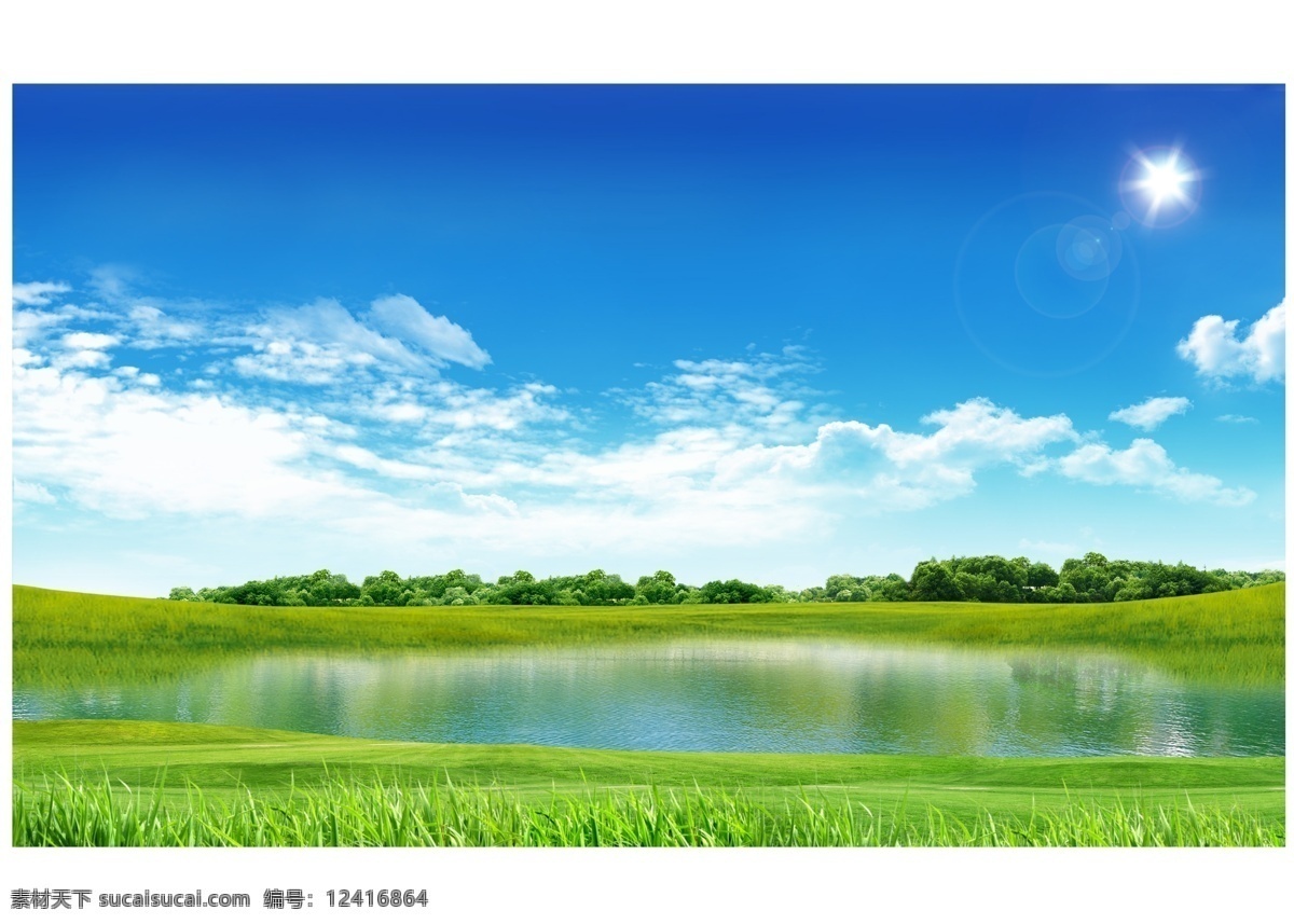 草原湖泊风光 草原 湖泊风光 绿色草场 自然风景 湖泊 湖畔美景