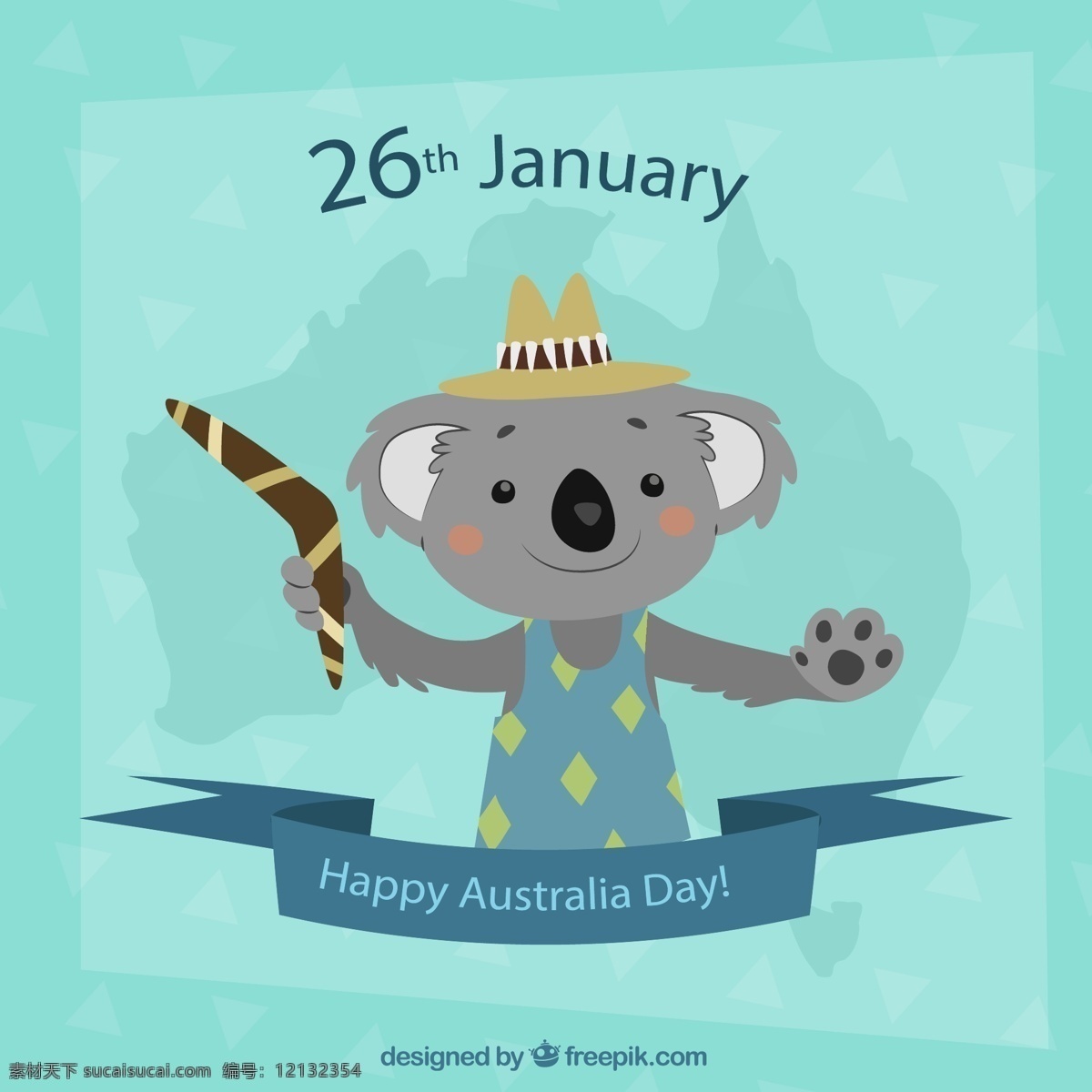 澳大利亚 日 考拉 熊 卡通 澳大利亚日 考拉熊 回飞镖 回力镖 丝带 矢量 高清图片