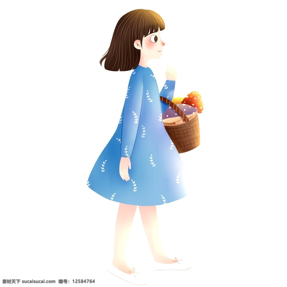 清新 可愛 采 蘑菇 小女孩 插畫 卡通 女孩 兒童 采蘑菇 六一兒童節(jié) 61快樂