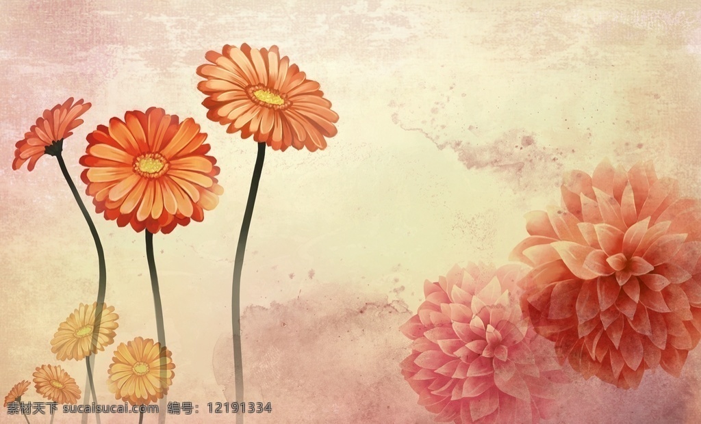 梦幻 高清 向日葵 背景 墙 背景墙 高清素材 素雅 雏菊 浪漫 温馨素材 花卉 分层