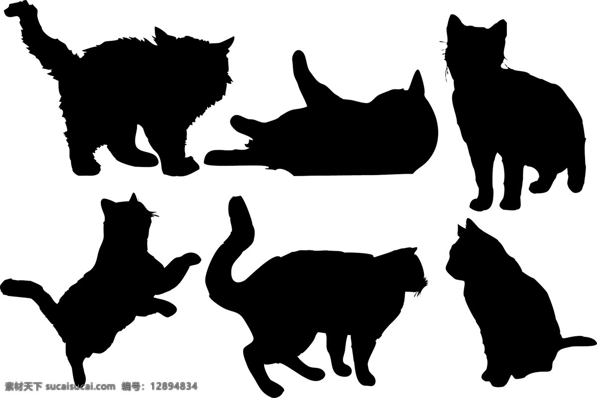 扁平猫咪剪影 手绘猫咪 猫咪 可爱猫咪 动物 手绘动物 矢量素材 动物插画 小猫 猫咪剪影