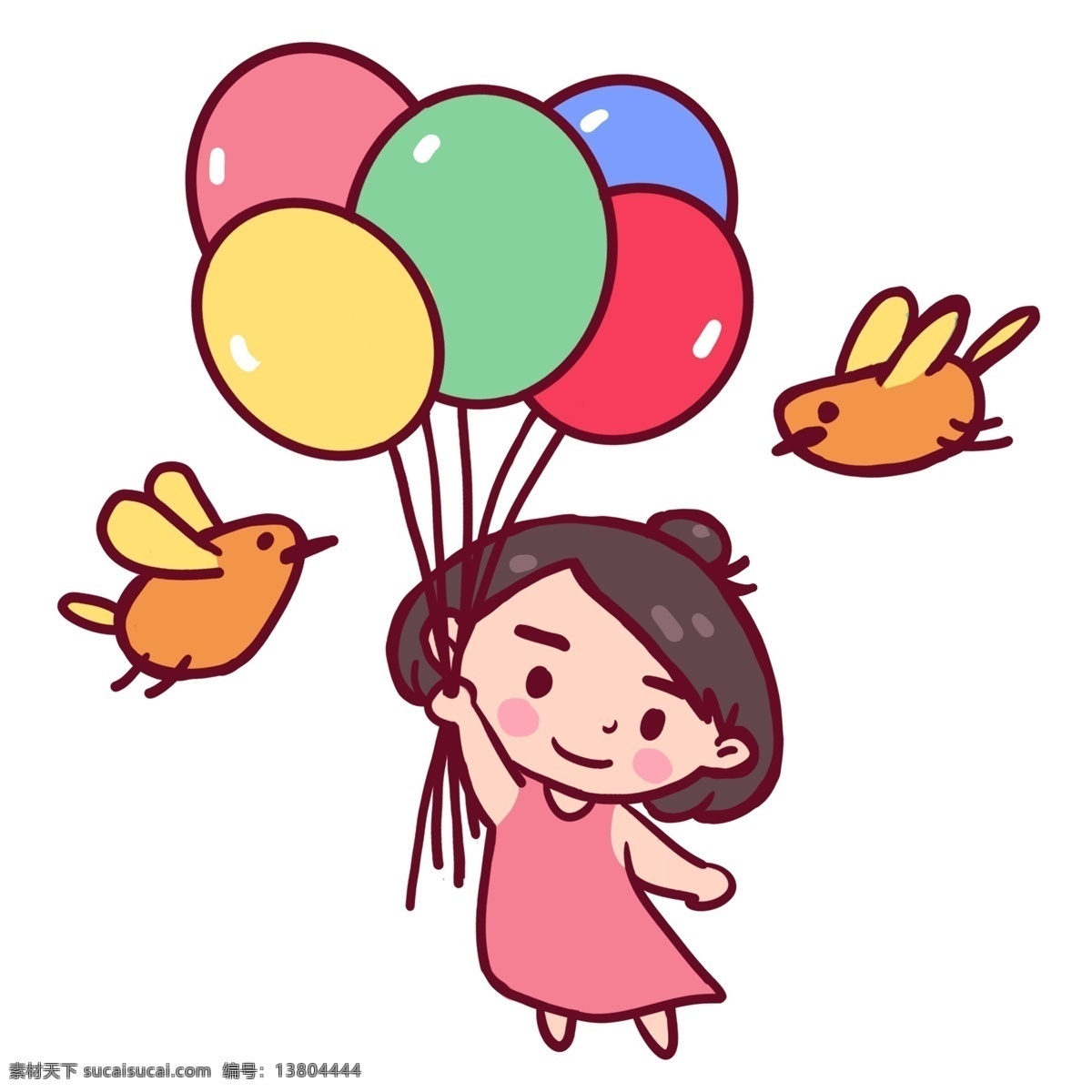 六一儿童节 带 梦想 去 飞翔 六一 儿童节 欢乐 小姑娘 小鸟 气球 玩耍 开心 庆祝六一 开心过六一 原创 手绘 可爱风