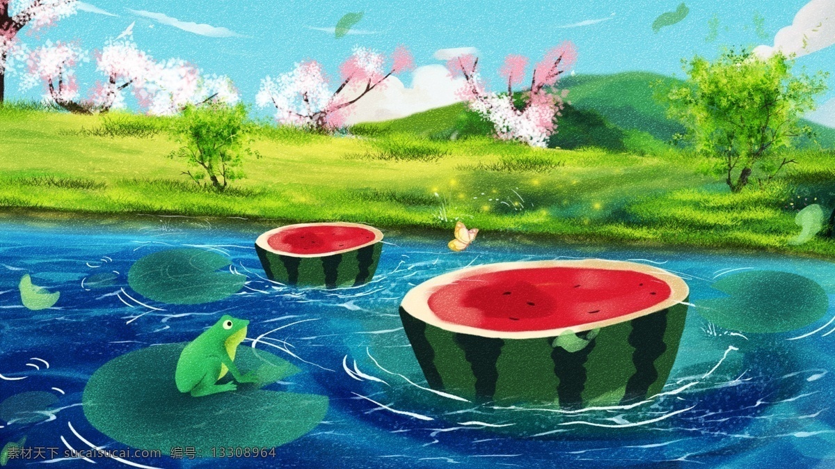 綠色 清新 唯美 節(jié)氣 立夏 插畫 立夏插畫 小清新 24節(jié)氣 節(jié)氣插畫 秋千 水 綠葉 白裙子 浪漫 女孩子 夏天 水面 立夏海報 手繪人物 手繪插畫 配圖 閃屏