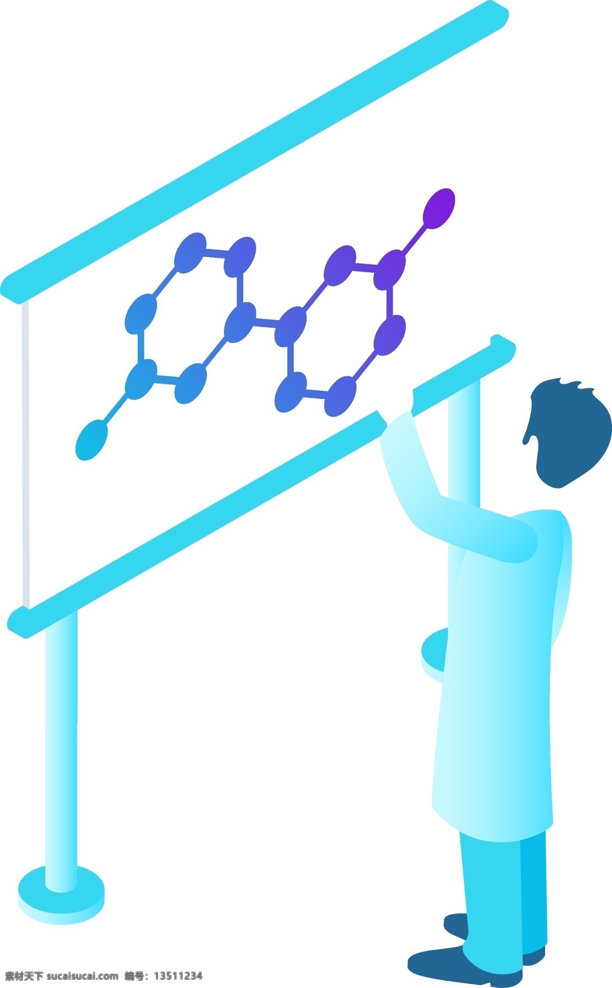 手绘 男人 做 实验 分子 图 原创 元素 科技 简约 绘画 蓝色 分子图 原创元素 设计元素
