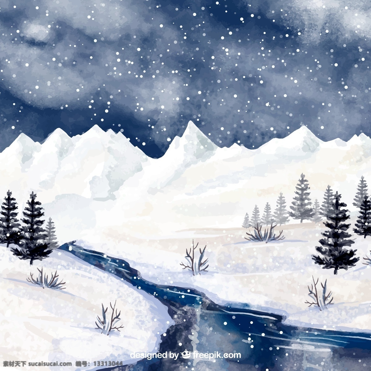 水彩 繪 冬季 河流 風(fēng)景 冬日 白雪皚皚 雪山 風(fēng)景矢量圖 雪山圖片 河流雪景 雪夜山脈 冬天雪山 雪景ai矢量 油畫 雪景油畫 水墨風(fēng) 分層