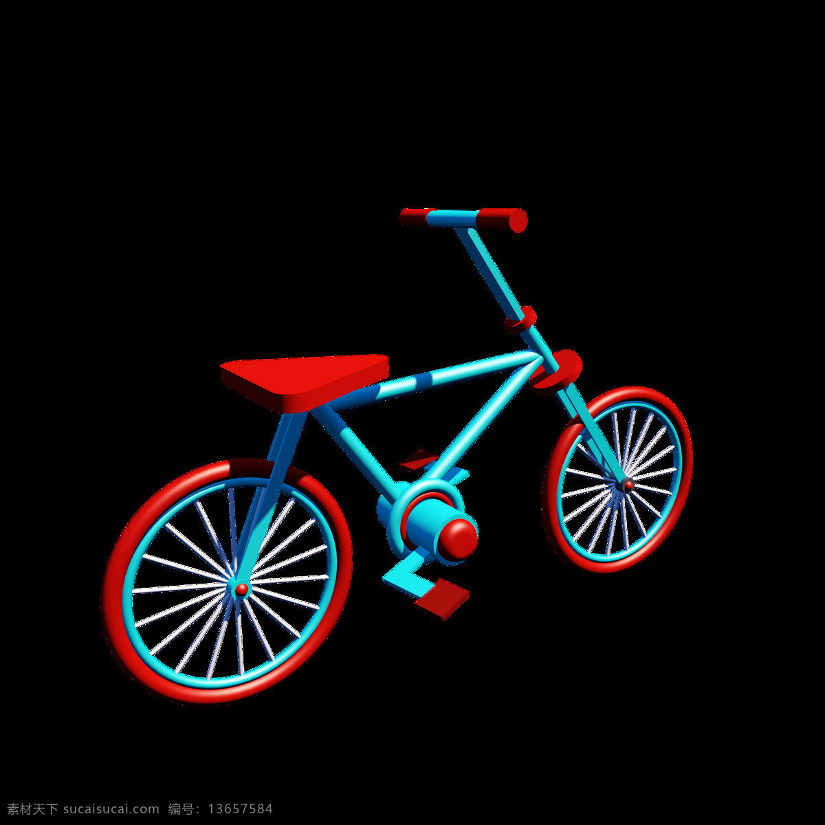 c4d 卡通 自行車 海報 廣告 元素 紅色 藍色
